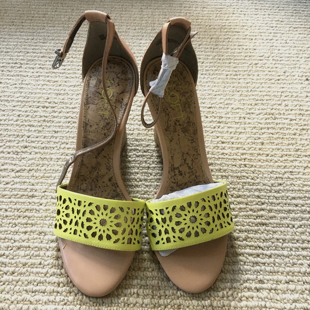 LOFT Adelina Neon Lime Perforated Wedge New In Box